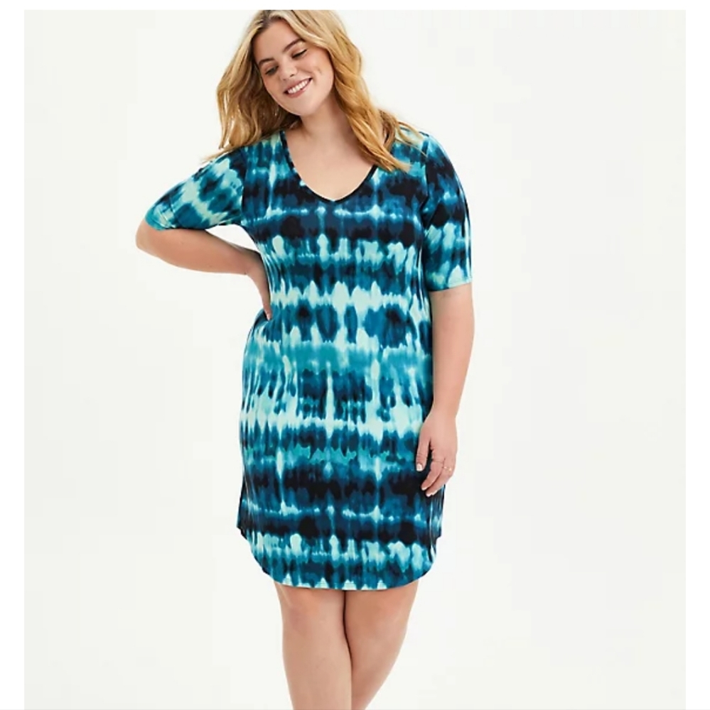 PLUS TORRID Blue Tie Dye Favorite T Dress